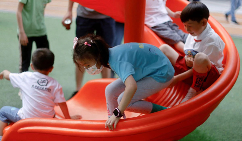 Children play at a playground